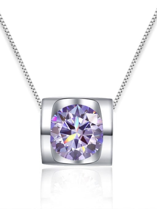 1 carat [light purple Mosonite] 925 Sterling Silver Moissanite Geometric Classic Necklace
